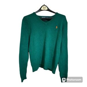 Polo Ralph Lauren V-neck Lambswool Sweater. Women’s Large. Green.‎